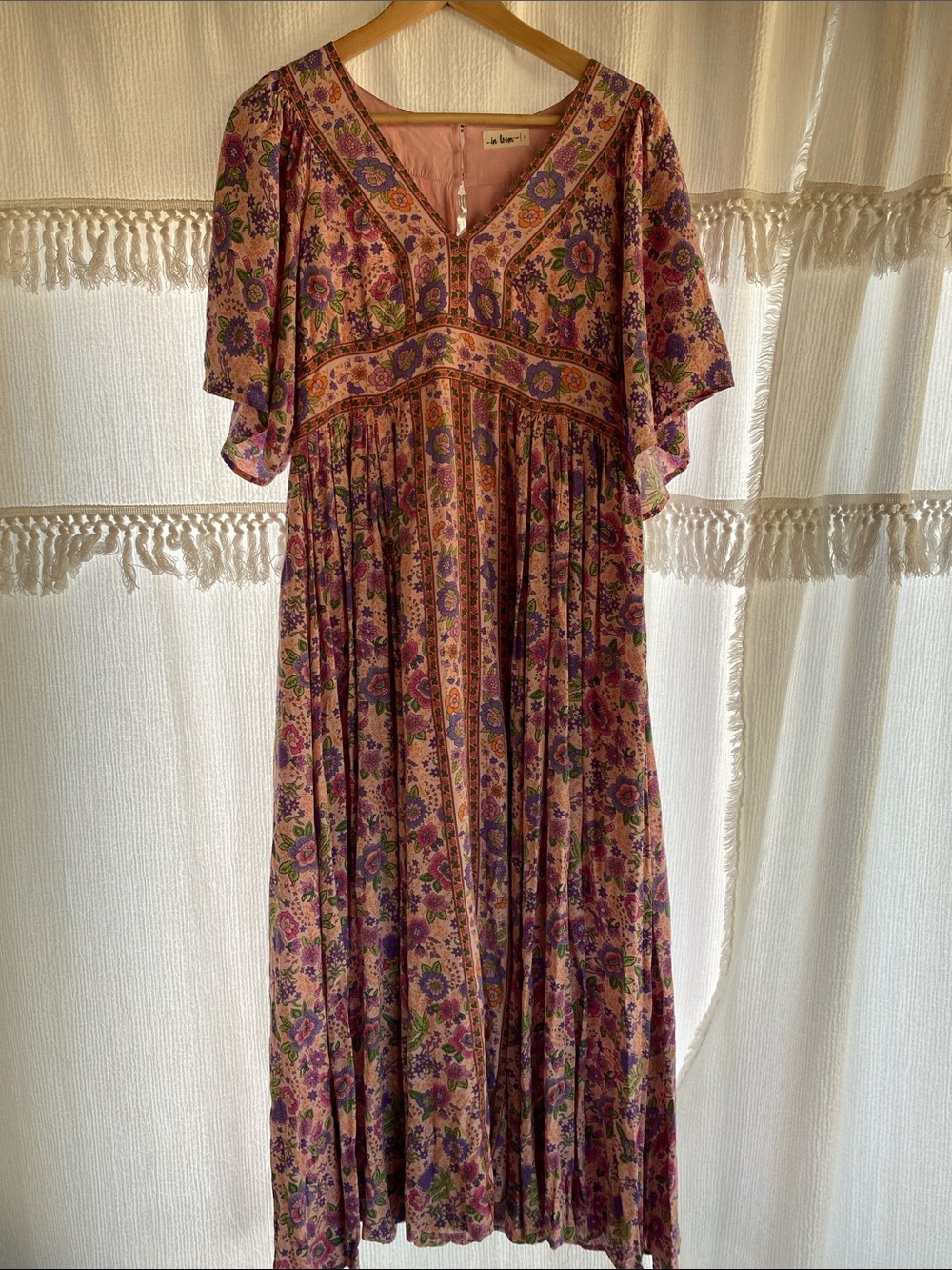 in loom - lavender, peach, green and pink flutter sleeve flowy dress - Picture 2 of 8